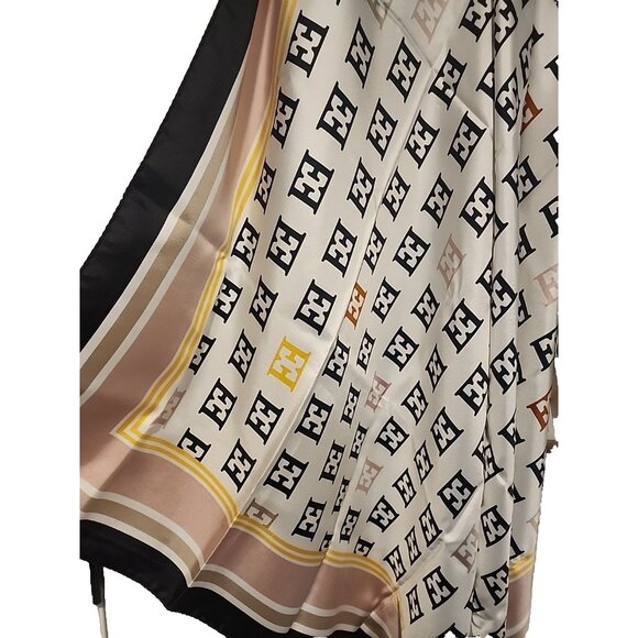 ESCADA Azure Scarf 100% Silk Large 46 x 46 square logo wrap cover shawl Italy - Picture 2 of 5